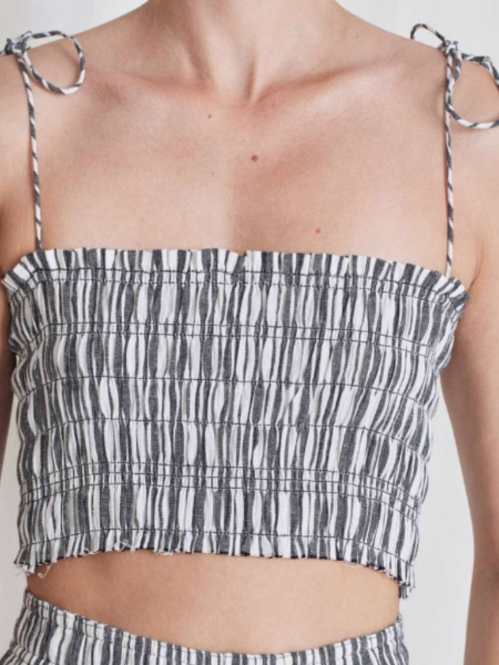 NEW Apiece Apart Smocked Tube Top Espana Stripe White Gray S